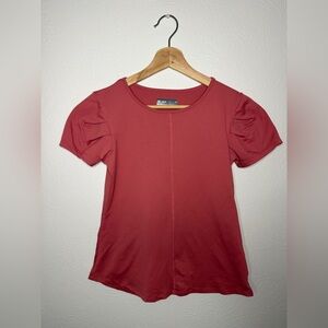 Lija Rose Red Short Sleeve Scoop Neck Tennis Golf Top